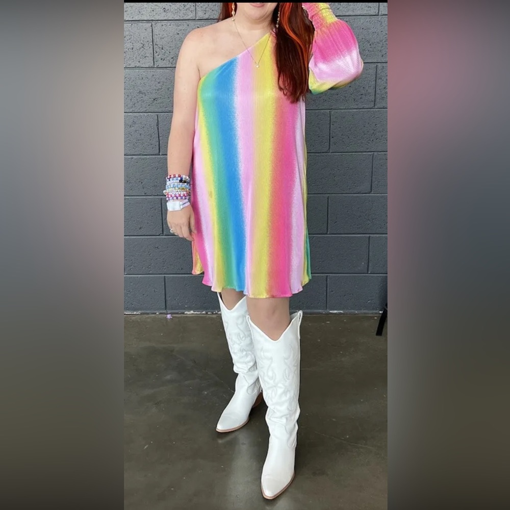 Karlie Dress Rainbow Stripe One Shoulder Dress - Taylor Swift Eras Tour